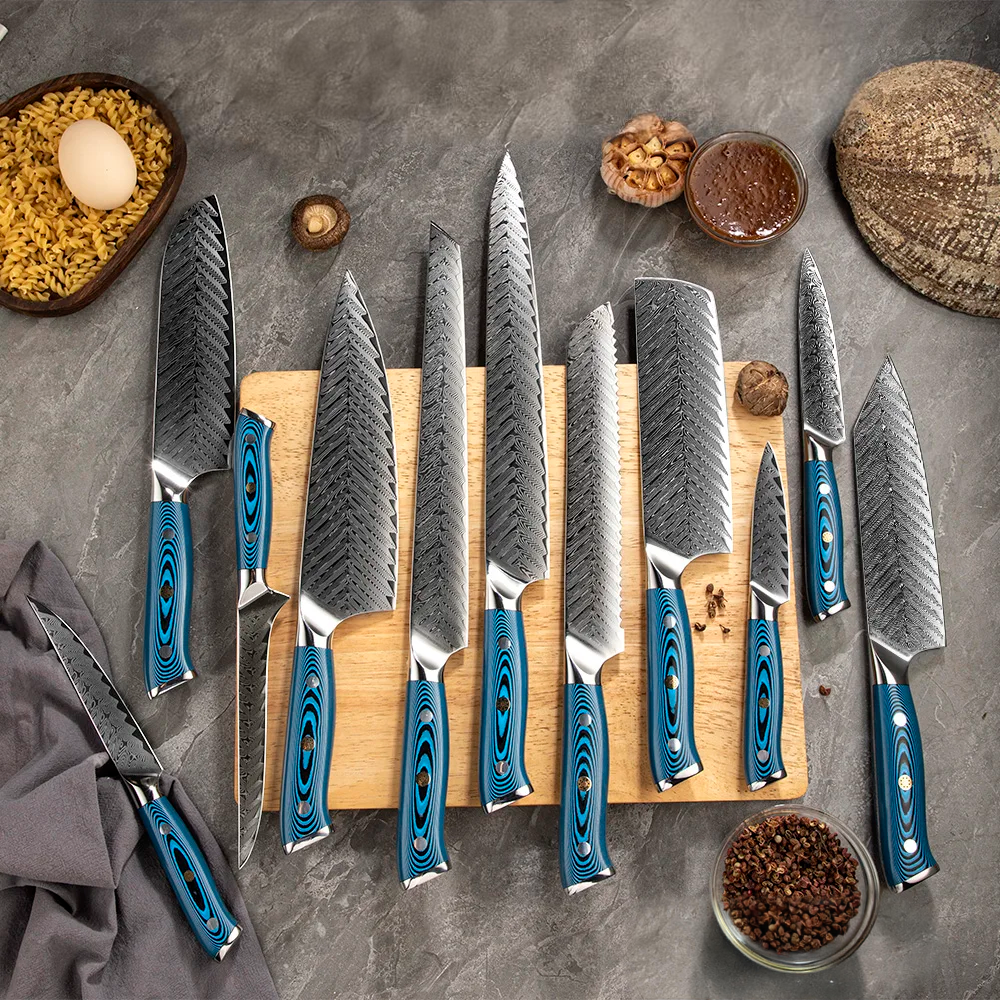 Magas széntartalmú martenzites rozsdamentes acél, kék pakkafa nyél