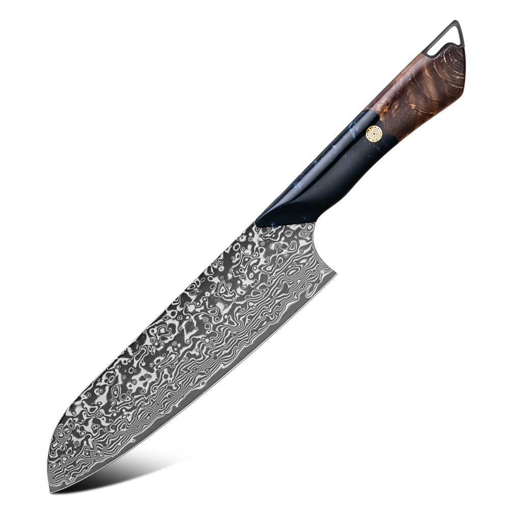 Hikari damaszkuszi Santoku kés – 7 hüvelykes VG10 pengével, juharfa és műgyanta markolattal