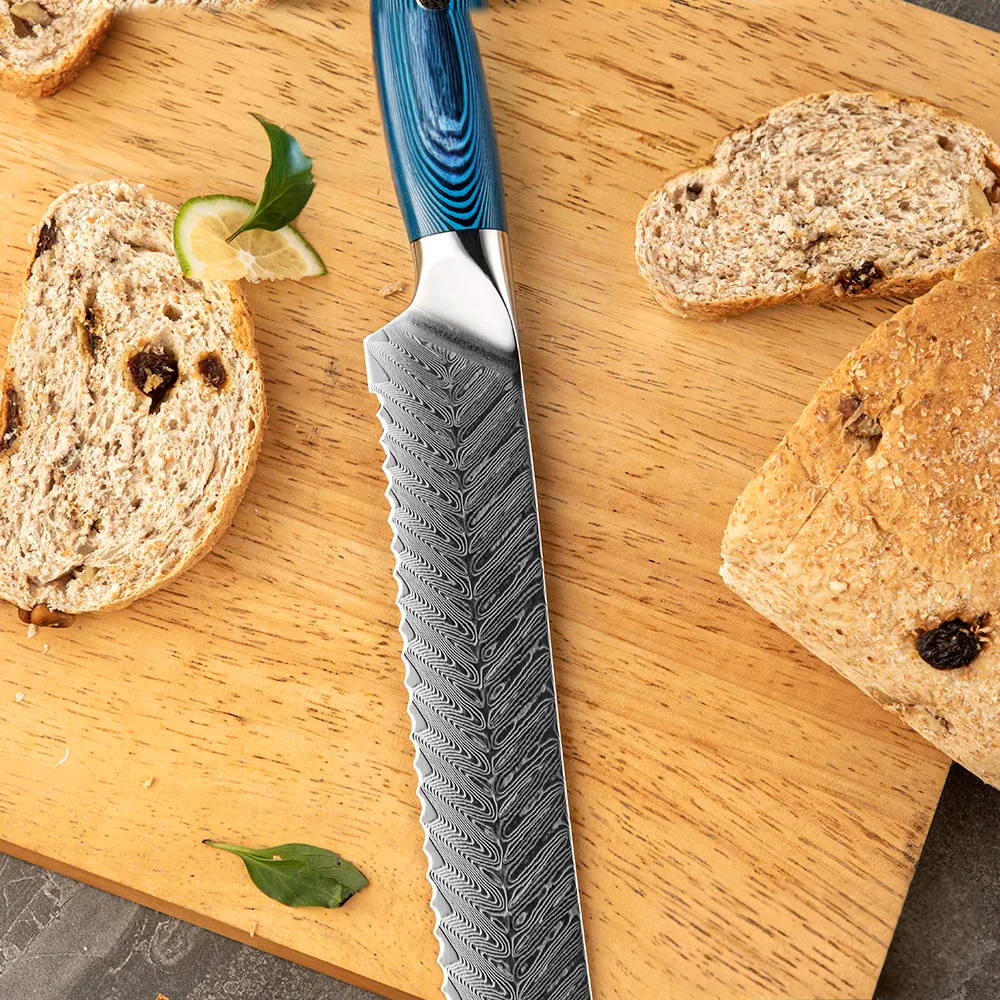 Bread High-Carbon Martensitic Stainless Steel Blue Pakkawood Handle 20cm - Hikari