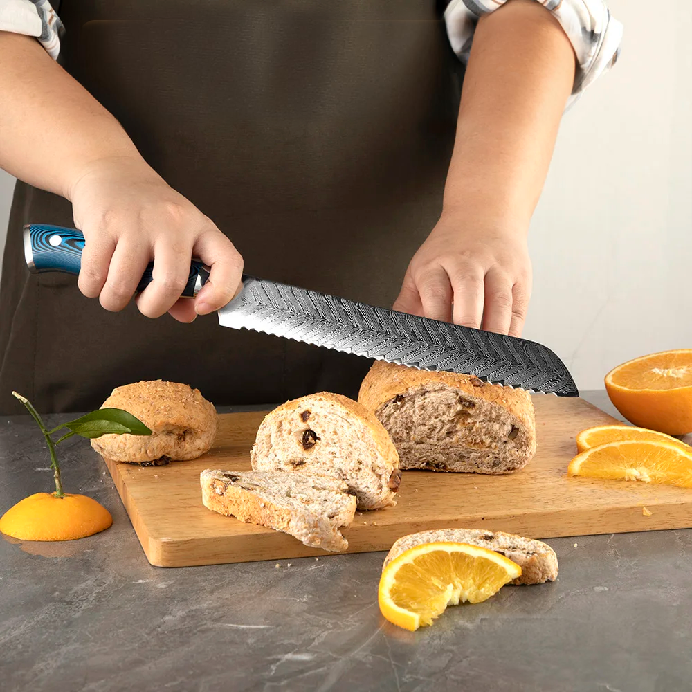 Bread High-Carbon Martensitic Stainless Steel Blue Pakkawood Handle 20cm - Hikari