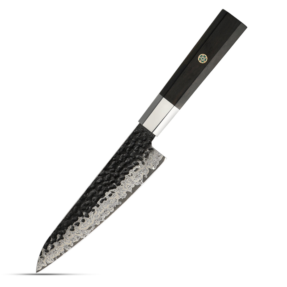Small Kitchen Knife, Hikari – Damascus Blade with Ebony Handle for Delicate Cutting and Peeling - Hikari