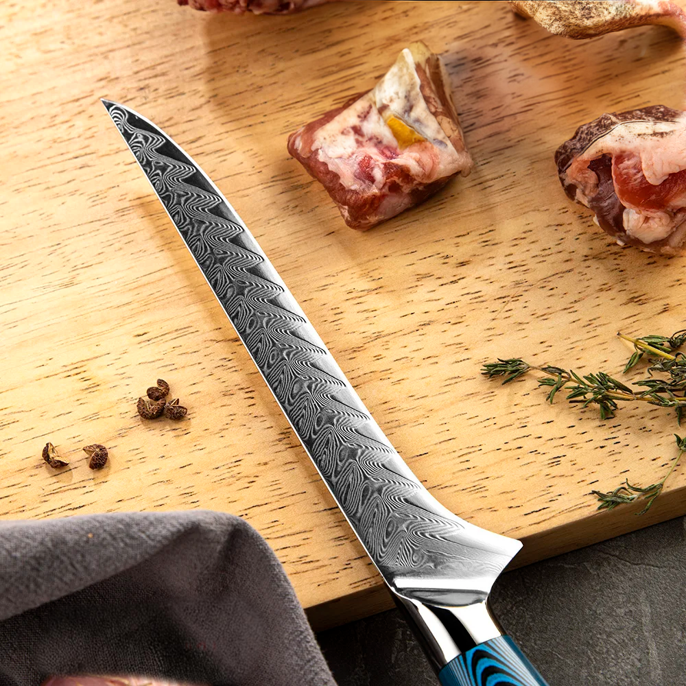 Premium Boning Knife, Hikari – Filleting Knife for Meat and Fish, Damascus Steel and Pakkawood Handle, Honesuki - Hikari