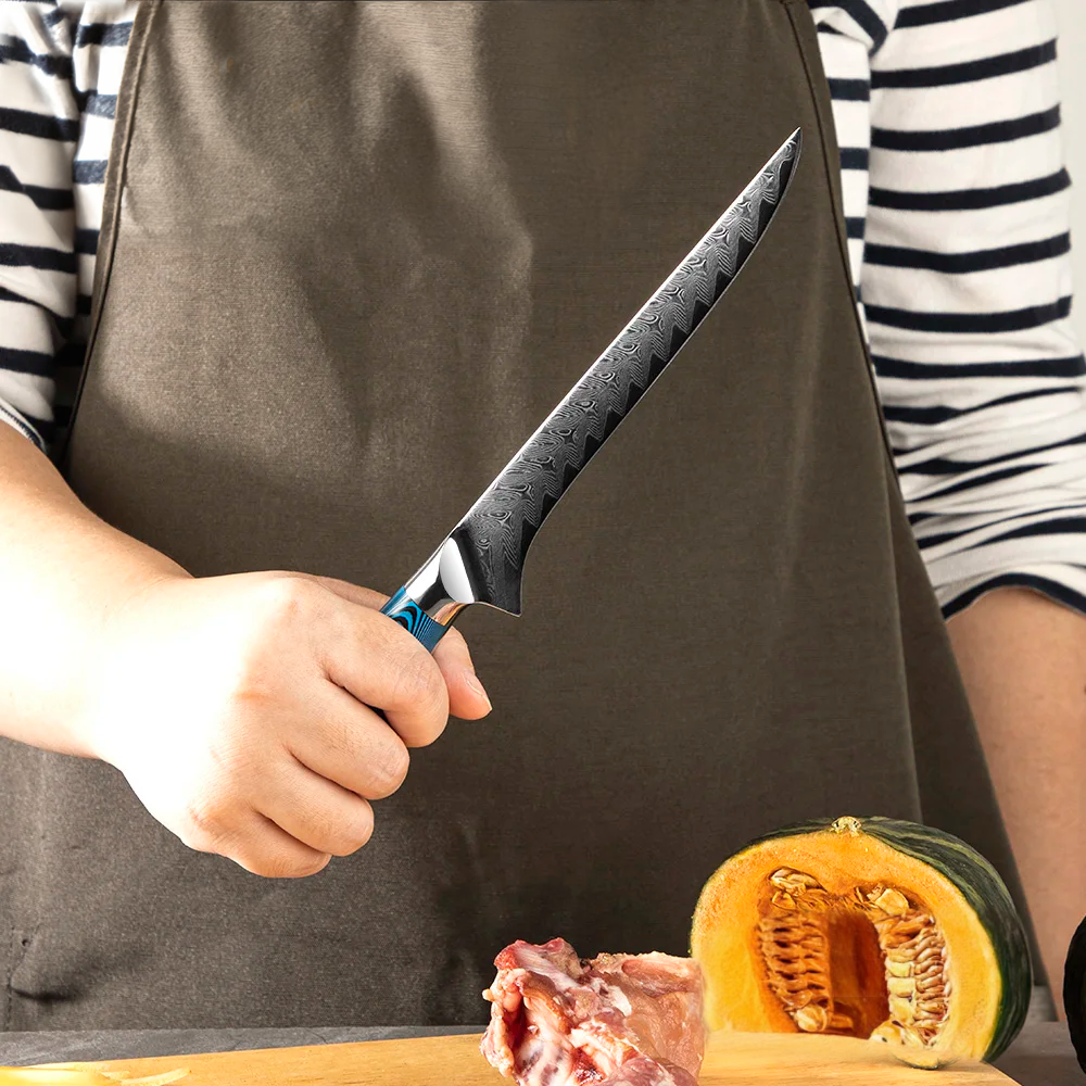 Premium Boning Knife, Hikari – Filleting Knife for Meat and Fish, Damascus Steel and Pakkawood Handle, Honesuki - Hikari