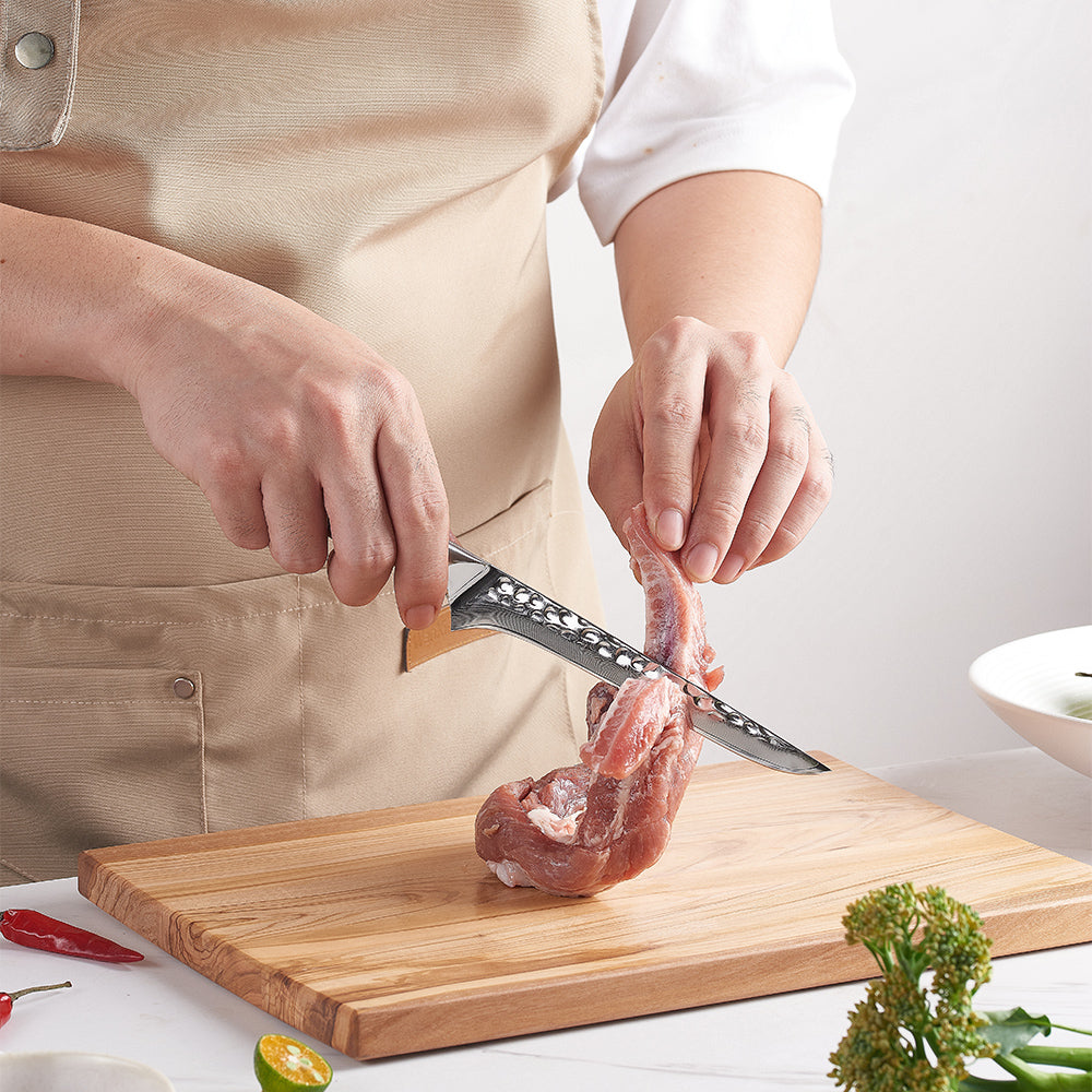 Csontvágó kés, Hikari – Precíziós hal- és húsfilézés VG-10 damaszkuszi acél pengével és olajfa nyéllel - Hikari