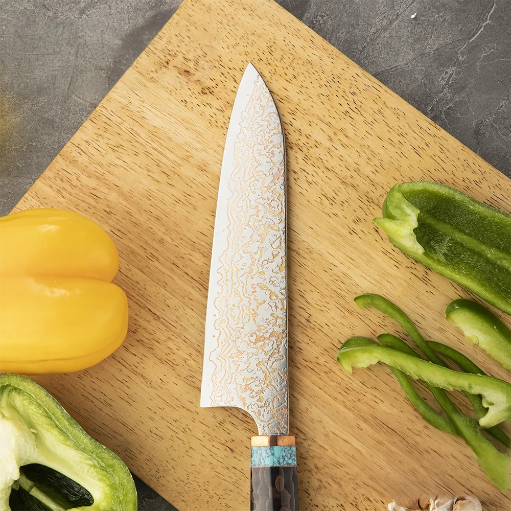 Premium Chef Knife, Hikari - VG -10 Damascus Steel with Turquoise Handle - for Professional Cooking - Hikari