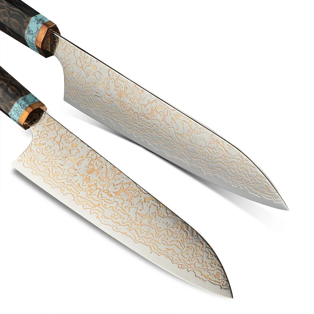 Premium Chef Knife, Hikari - VG -10 Damascus Steel with Turquoise Handle - for Professional Cooking - Hikari