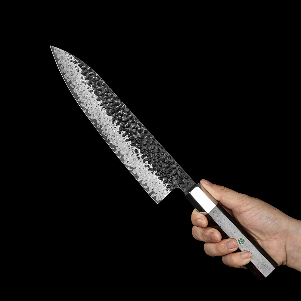Damascus Chef Knife, Hikari – Versatile, Multipurpose Kitchen Knife with Ergonomic Ebony Handle