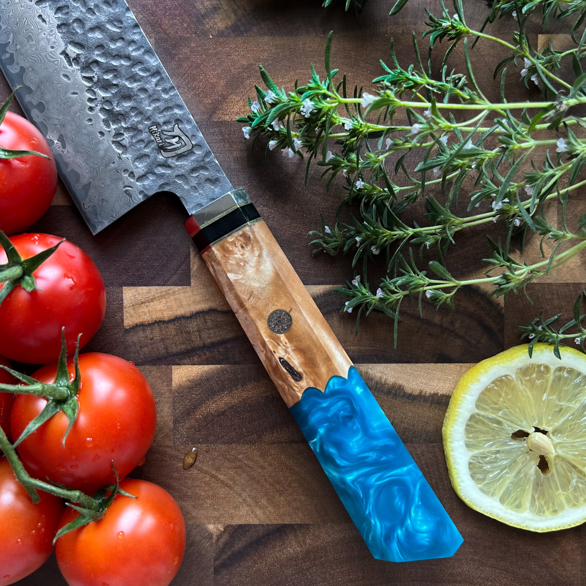 Chef Knife for Professionals, Hikari Knife - Premium Damascus Steel with Elegant Burl Wood Handle - Hikari