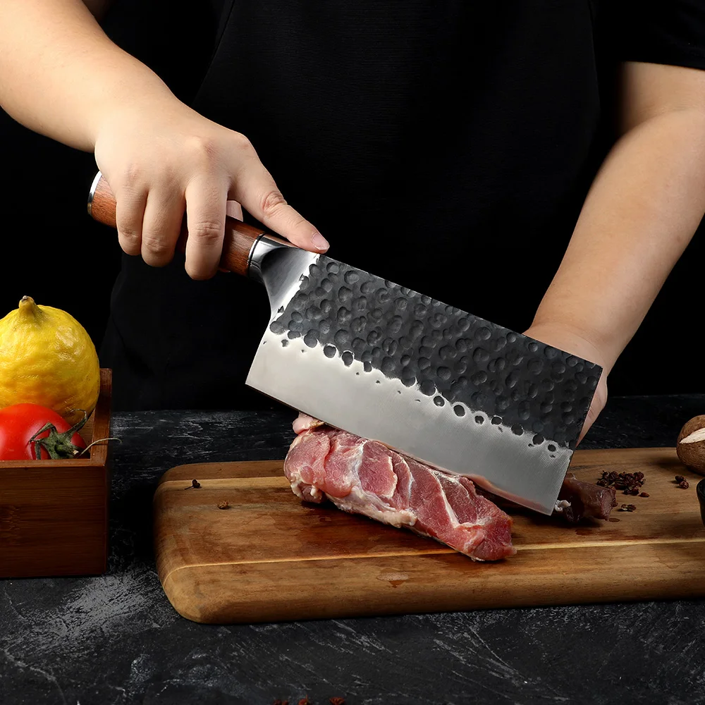 Heavy-Duty Cleaver, Hikari – Carbon Stainless Steel, Rosewood Handle – For Chopping and Butchering Tough Ingredients - Hikari