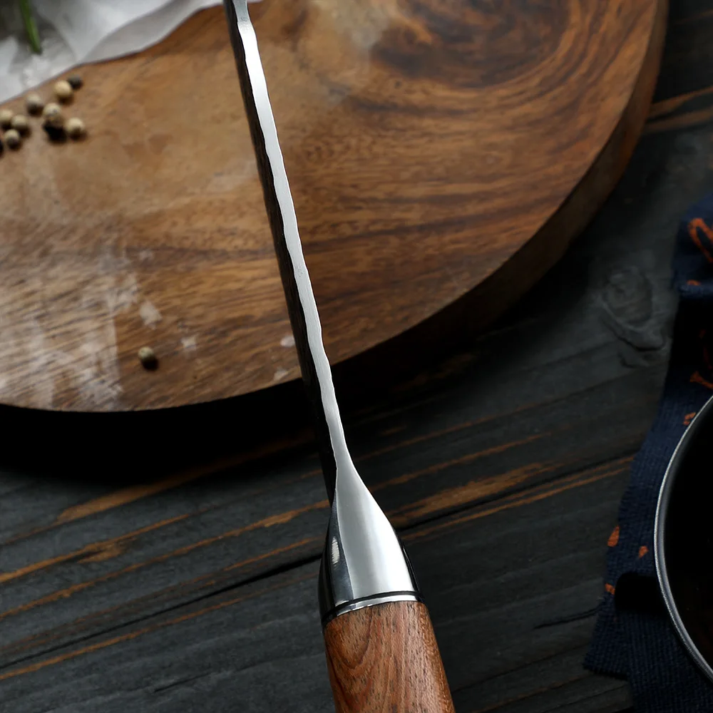 Satar rotunjit din oțel inoxidabil cu conținut ridicat de carbon cu mâner din lemn de trandafir 18 cm - Hikari