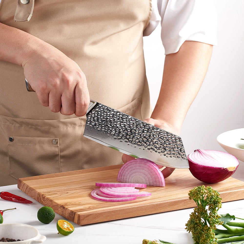 Satar, cuțit Hikari - VG10 Damascus Blade, Heavy Duty pentru pregătirea profesională cu mâner din lemn de măslin - Hikari