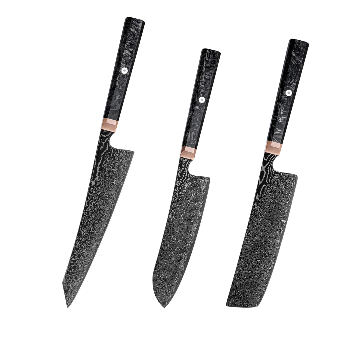 Hikari All-Black damaszkuszi acél késkészlet karbonmarkolatokkal H352