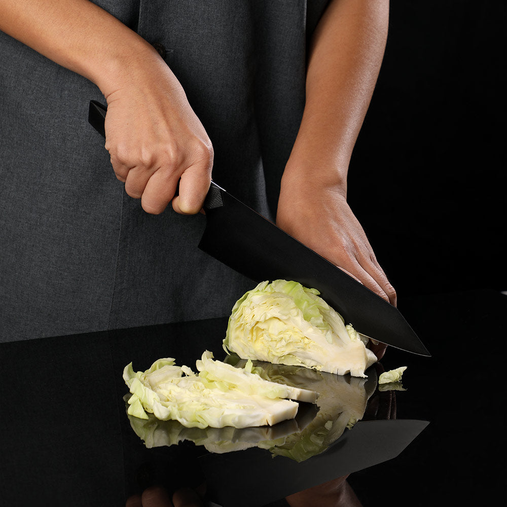 Cuțit Kiritsuke - lamă versatilă din oțel inoxidabil cu placare cu titan negru, stil japonez pentru bucătari profesioniști - Hikari