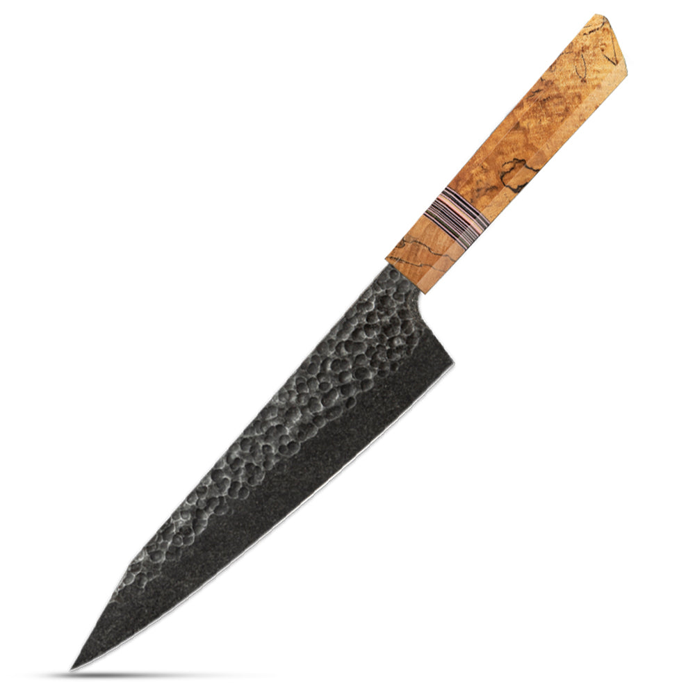 Chef's Kiritsuke Knife - Precision Cutting with Hammered Finish and Unique Ergonomic Handle 22 cm - Hikari
