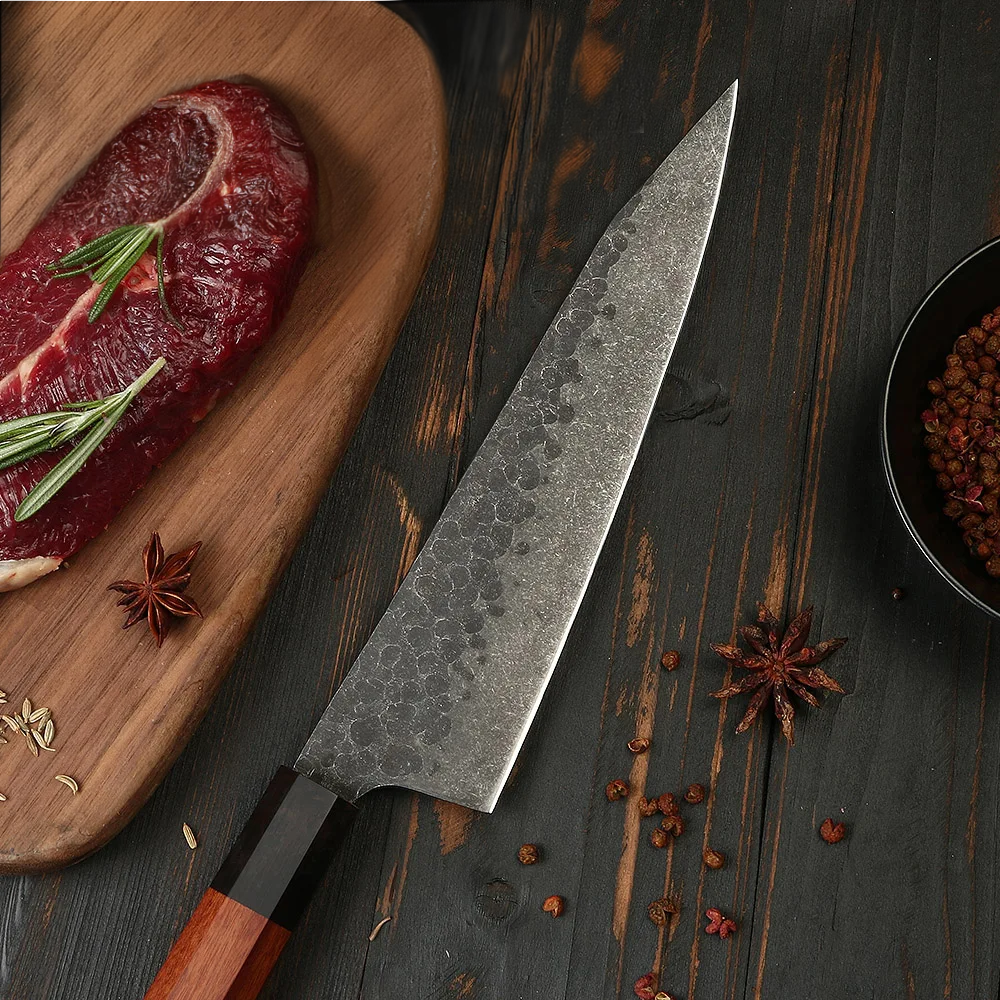 Premium Kiritsuke Knife Multi-Functional - High Carbon Steel Blade Ergonomic Mahogany Handle 22 cm - Hikari