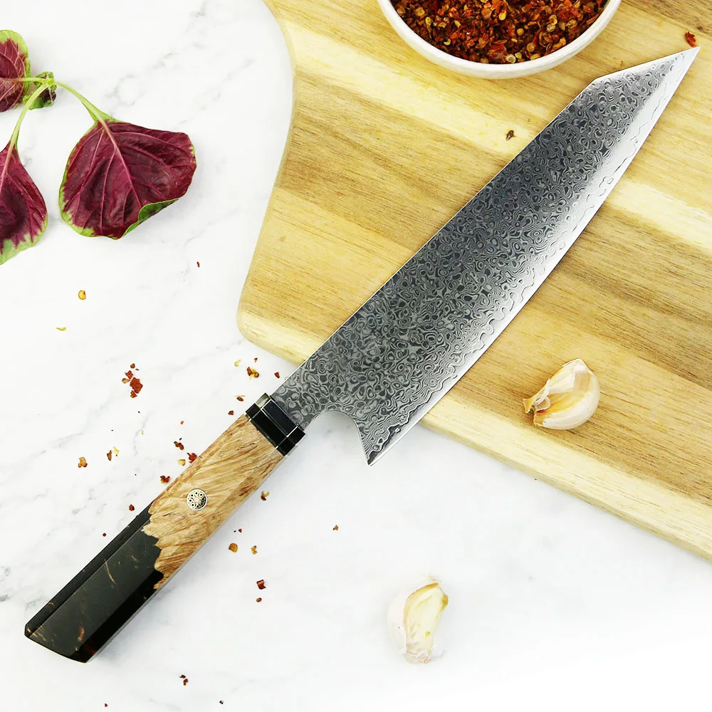 Premium Kiritsuke Knife, Hikari - VG -10 Damascus Steel, Stylish Resin and Burl Wood Handle for Precision - Hikari