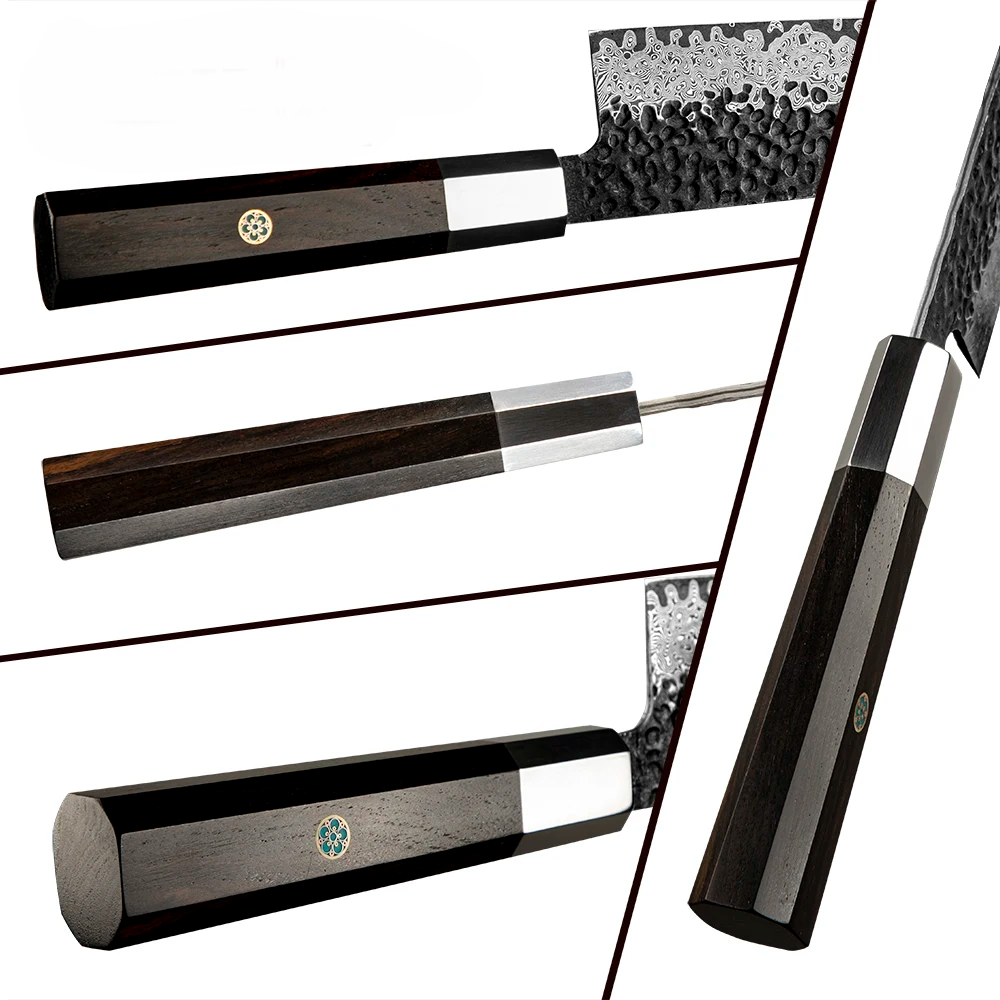 Professional Kiritsuke Knife, Hikari – All-Purpose Kitchen Knife with VG -10 Core and Damascus Steel, Ebony handle