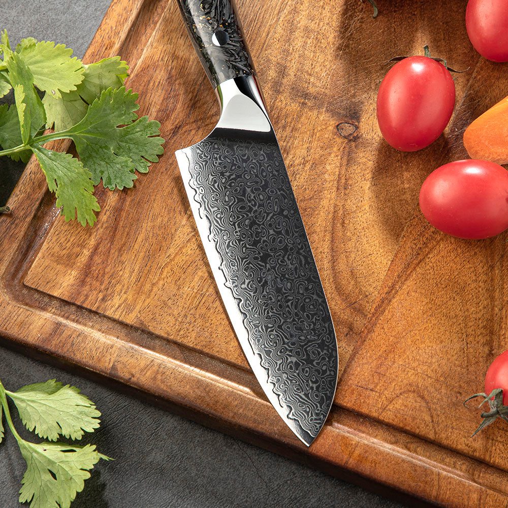 Professional Santoku Knife, Hikari – 13 cm Damascus Steel Blade, Universal Knife for Slicing Meat, Fish, and Vegetables - Hikari