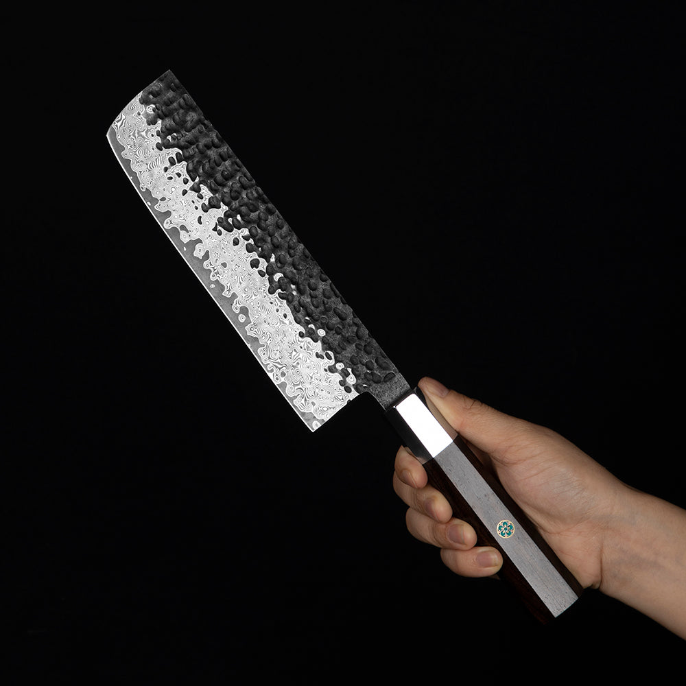Nakiri Vegetable Knife, Hikari – Damascus VG -10 Blade, Ebony Handle, Japanese Style