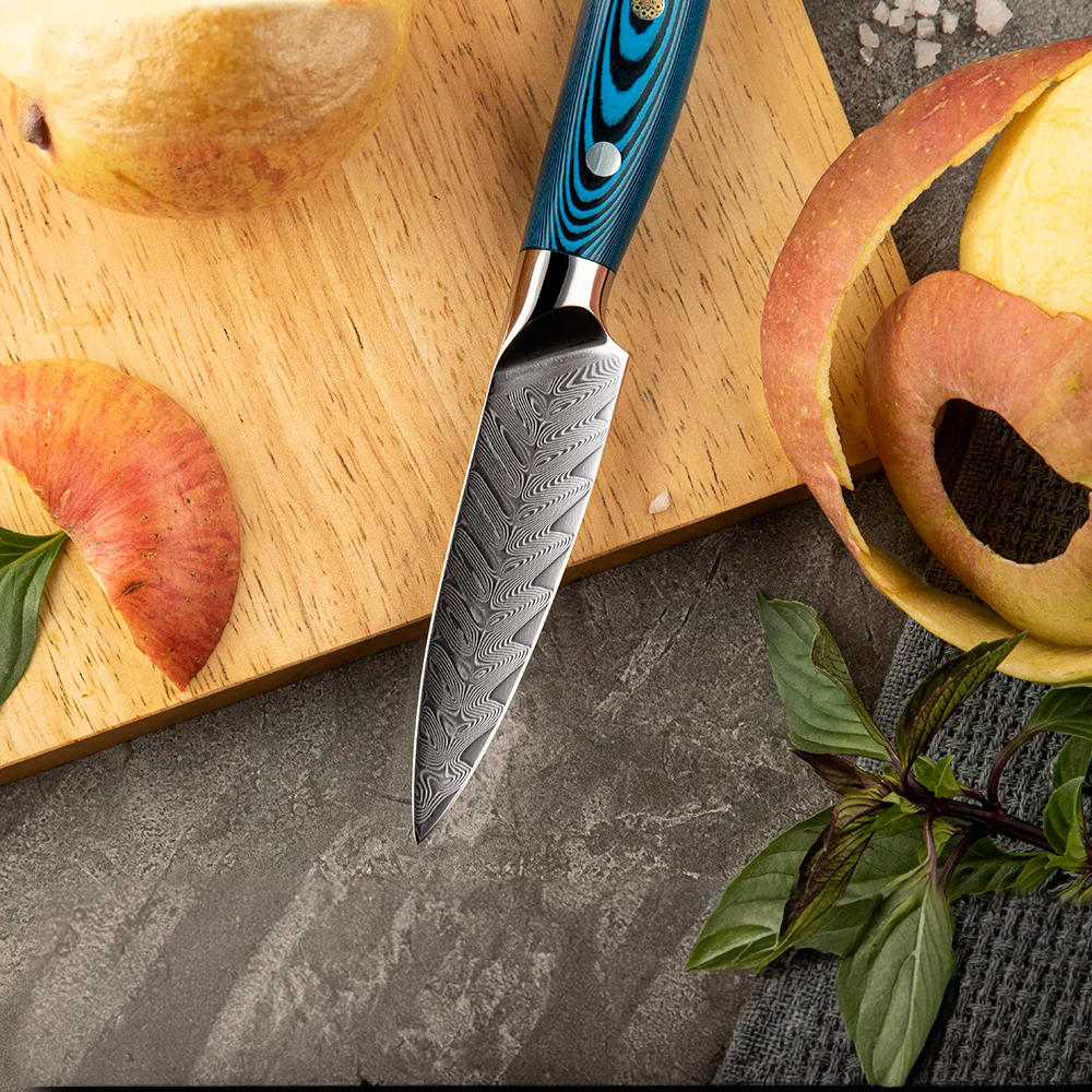 Professional Paring / Sharp Small Knife, Hikari – Damascus Blade, Pakkawood Handle, for Trimming Vegetables - Hikari