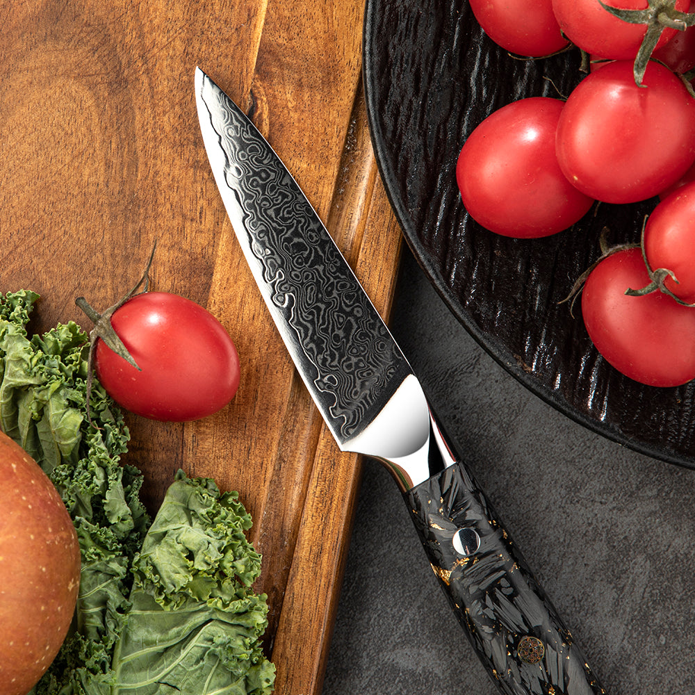 Paring / Small Kitchen Knife, Hikari – Damascus Steel VG-10 Core, Carbon Resin Handle, Peeling Knife - Hikari