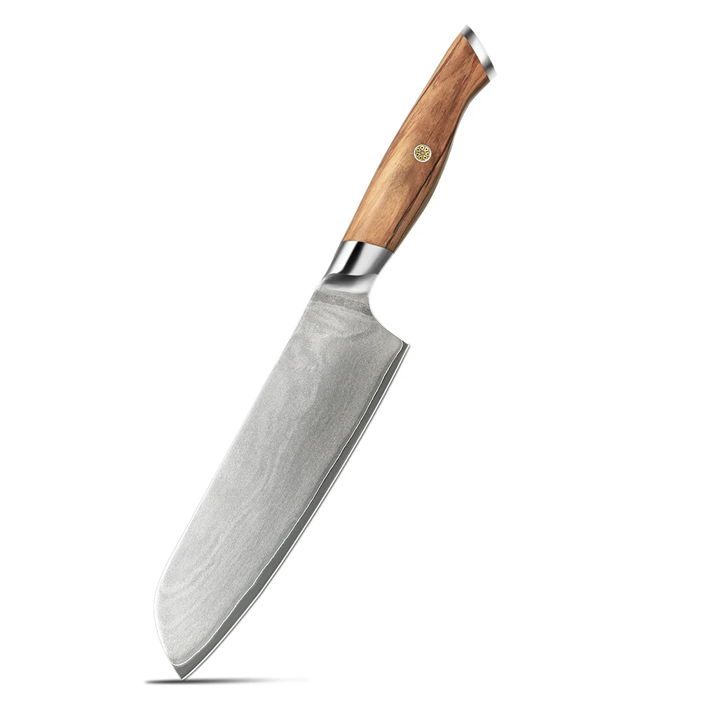 Professional Santoku Knife, Hikari – VG-10 Steel Blade, Olive Wood Handle, for Slicing and Dicing - Hikari