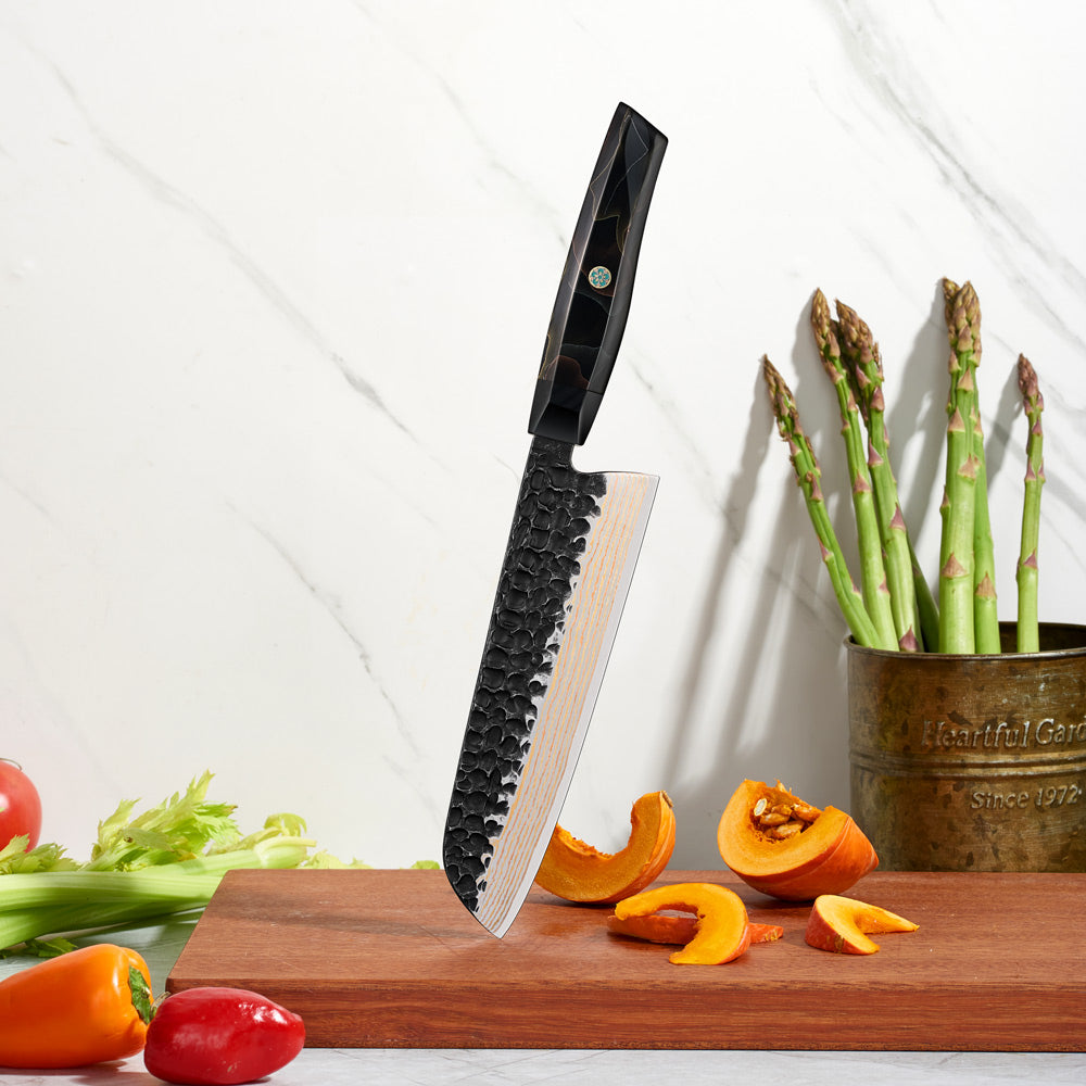 Cuțit premium pentru carne și legume - stil japonez, VG -10 oțel cupru Damascus, mâner din rășină de cupru - Hikari