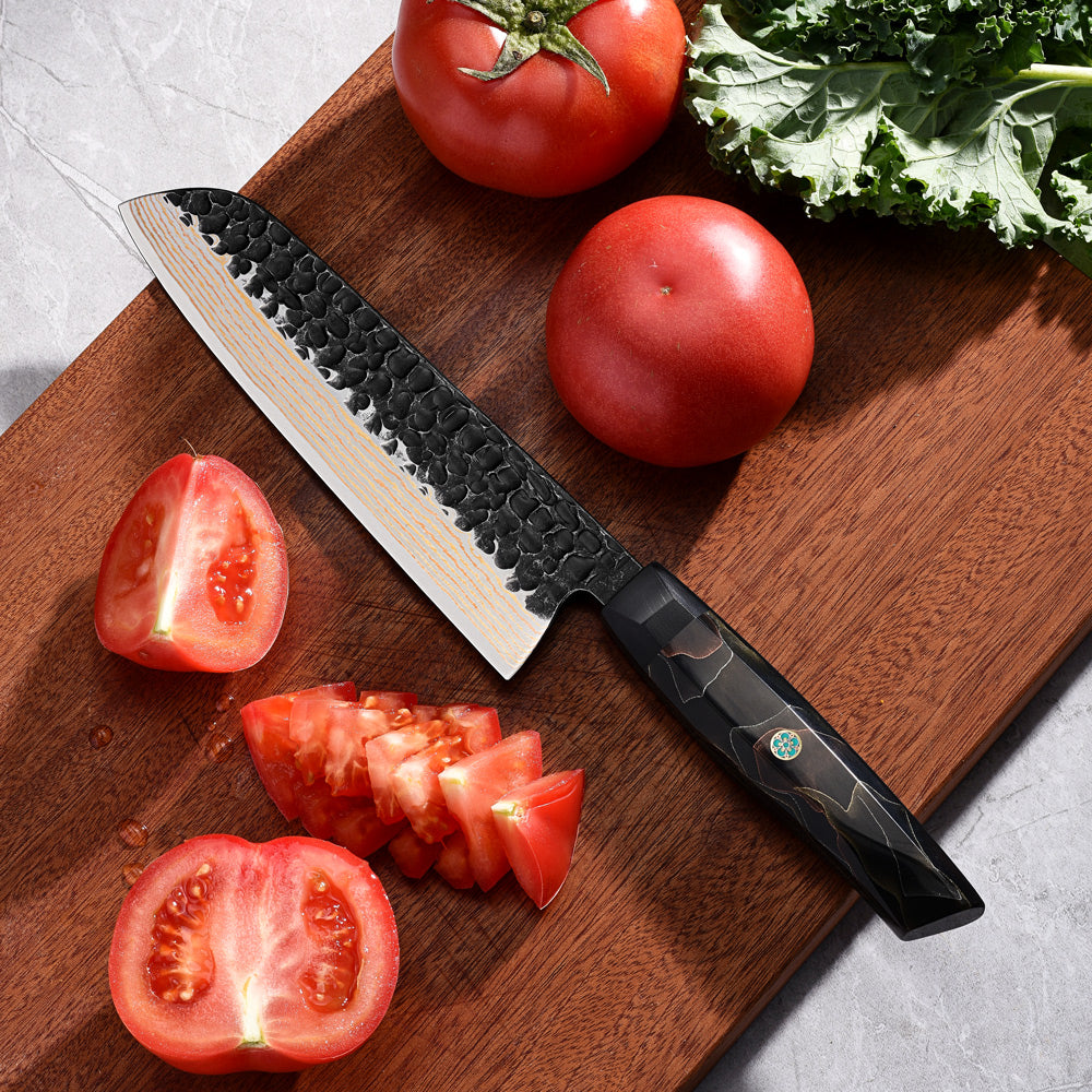 Premium Knife for Meat and Vegetables– Japanese-Style, VG -10 Steel Copper Damascus, Copper Resin Handle - Hikari