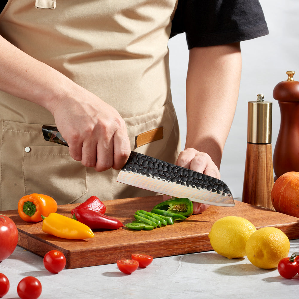 Cuțit premium pentru carne și legume - stil japonez, VG -10 oțel cupru Damascus, mâner din rășină de cupru - Hikari