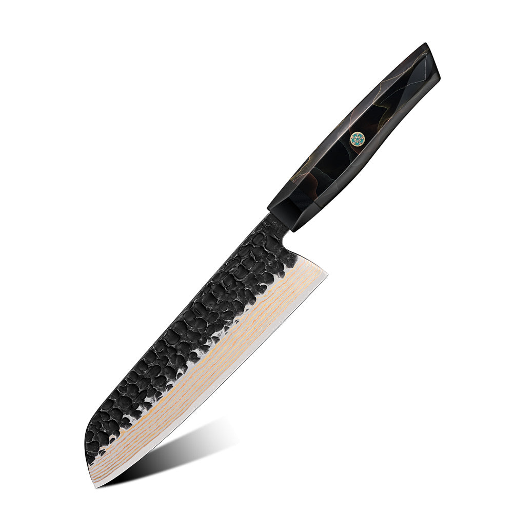 Premium Knife for Meat and Vegetables– Japanese-Style, VG -10 Steel Copper Damascus, Copper Resin Handle - Hikari