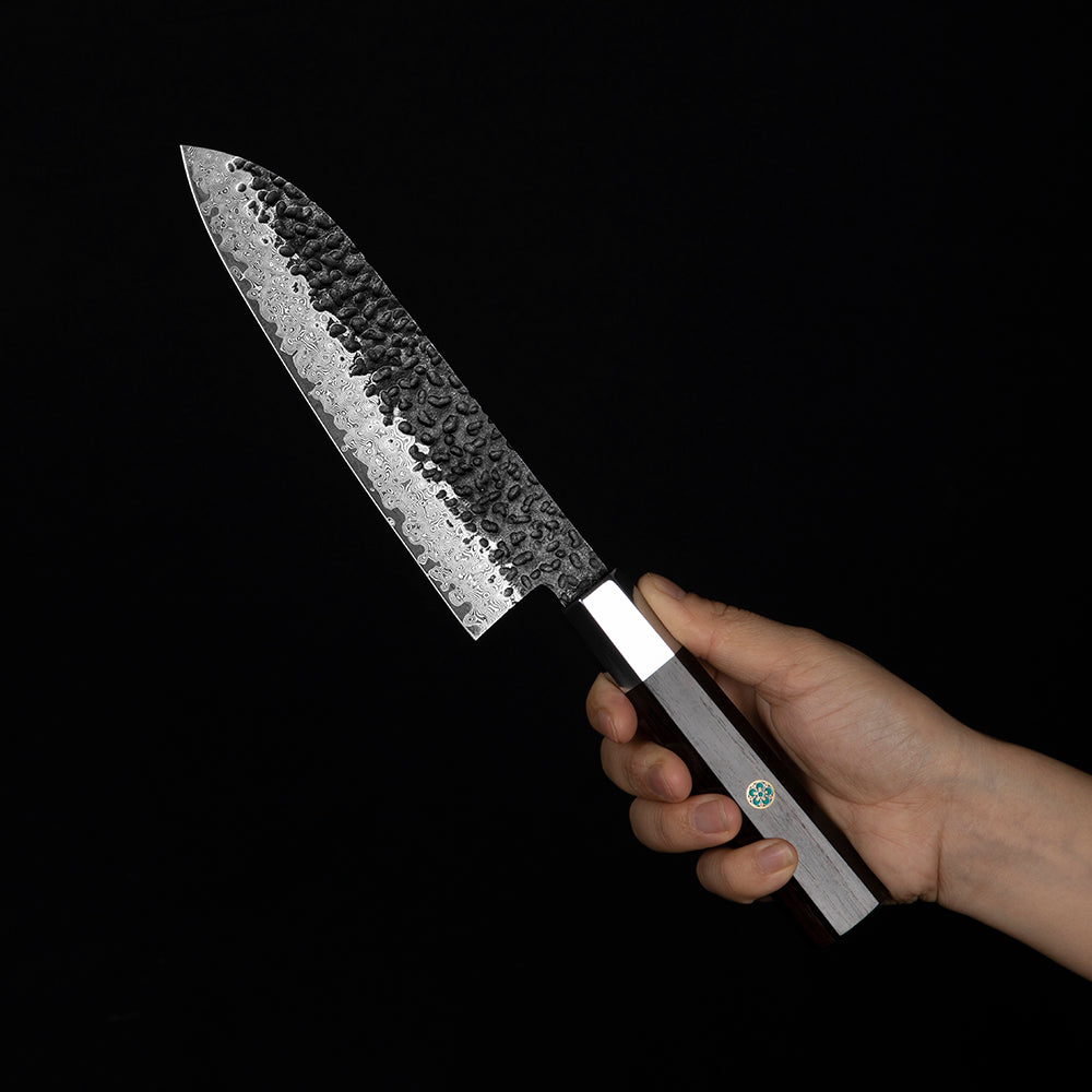 Professional Santoku Knife, Hikari – Damascus Steel Blade, Ebony Handle, Multipurpose Knife
