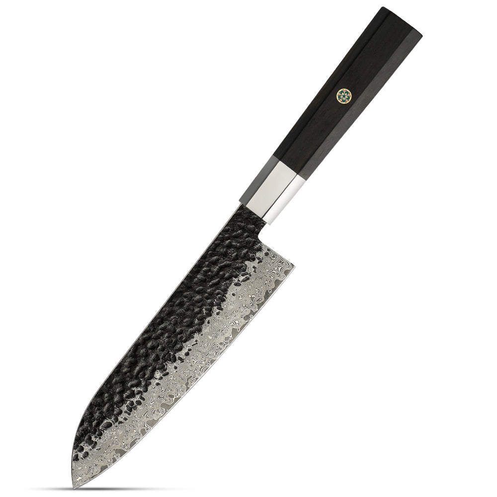 Professional Santoku Knife, Hikari – Damascus Steel Blade, Ebony Handle, Multipurpose Knife - Hikari