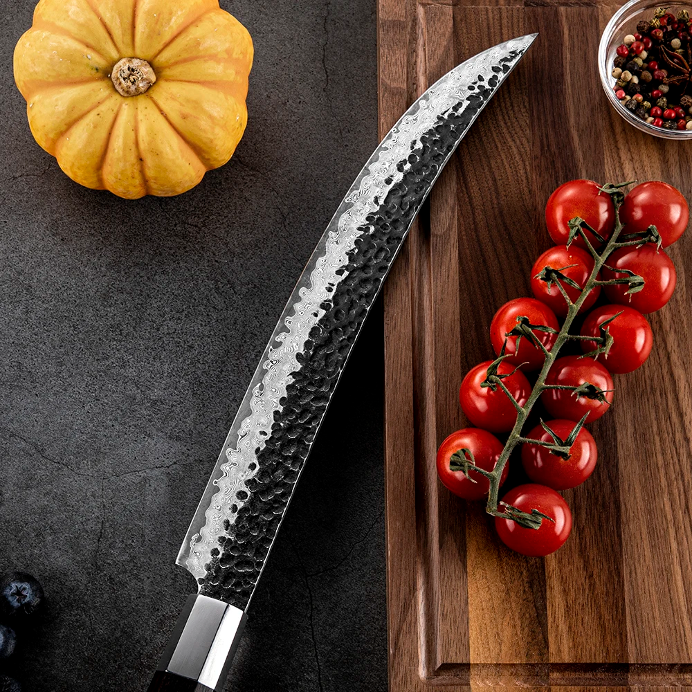 Slaugther VG-10 Kurouchi Hammered Damascus Ebony Handle 25cm - Hikari