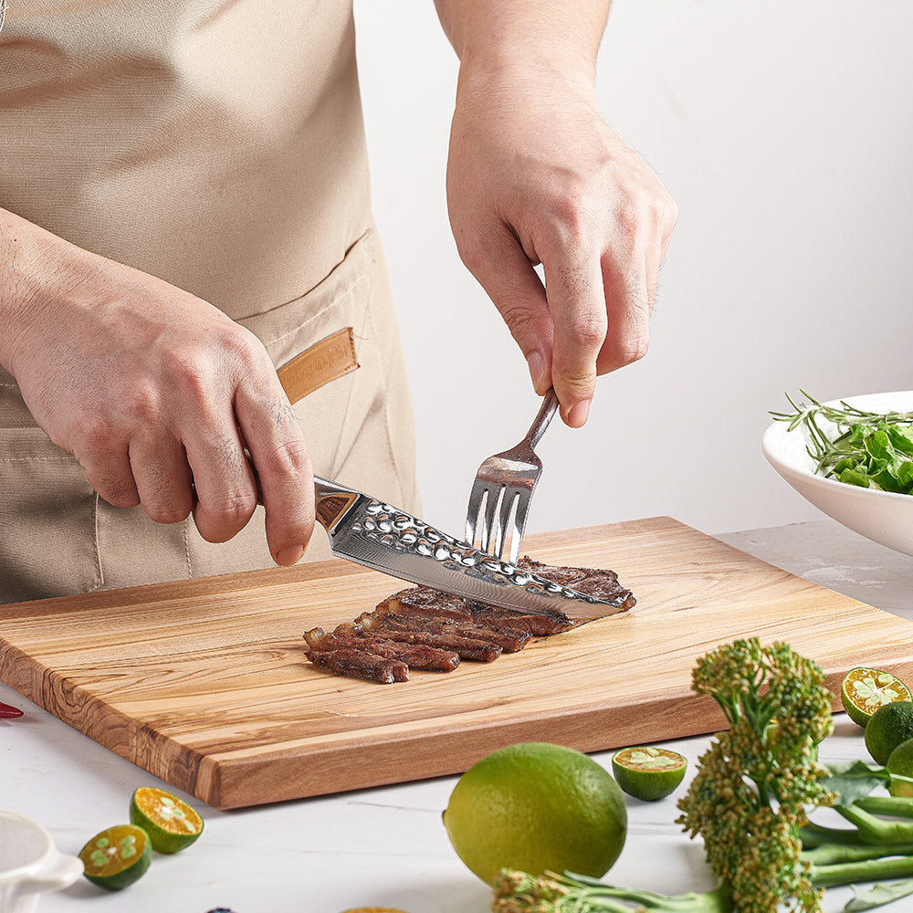 Steak Knife, Hikari – Precision Cutting for BBQ and Meats with VG-10 Damascus Steel Blade and Olive Wood Handle - Hikari