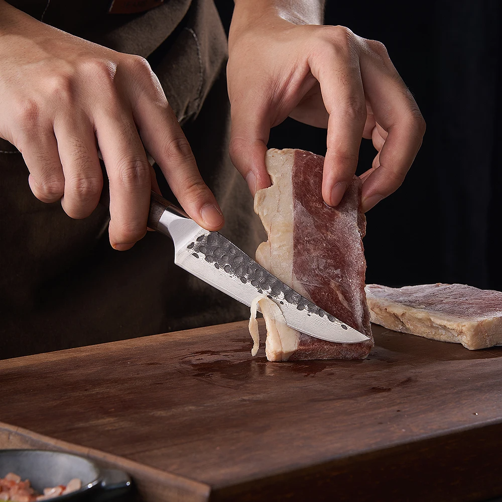 Professional Steak Knife, Hikari – VG- 10 Damascus Steel, Walnut Handle, Perfect for Slicing Meats and BBQ - Hikari