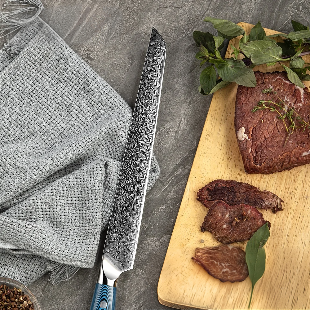 Hikari Sujihiki Knife – Damascus Blade, Pakkawood handle, for Slicing and Butchering Meat & Fish - Hikari