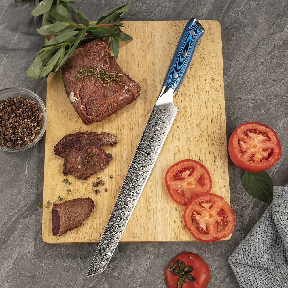 Hikari Sujihiki Knife – Damascus Blade, Pakkawood handle, for Slicing and Butchering Meat & Fish - Hikari