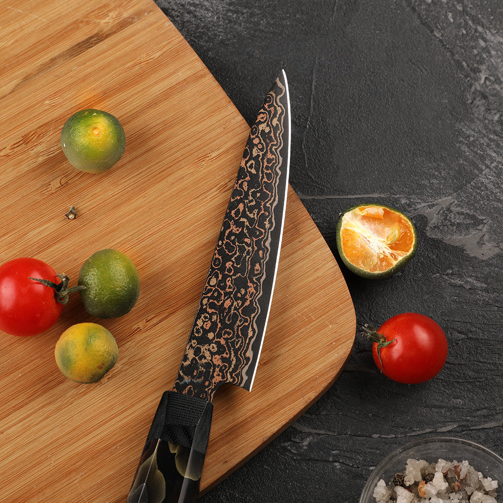 Premium Utility Knife – VG -10 with Copper Damascus Steel – Versatile Kitchen Knife for Precision Cutting - Hikari