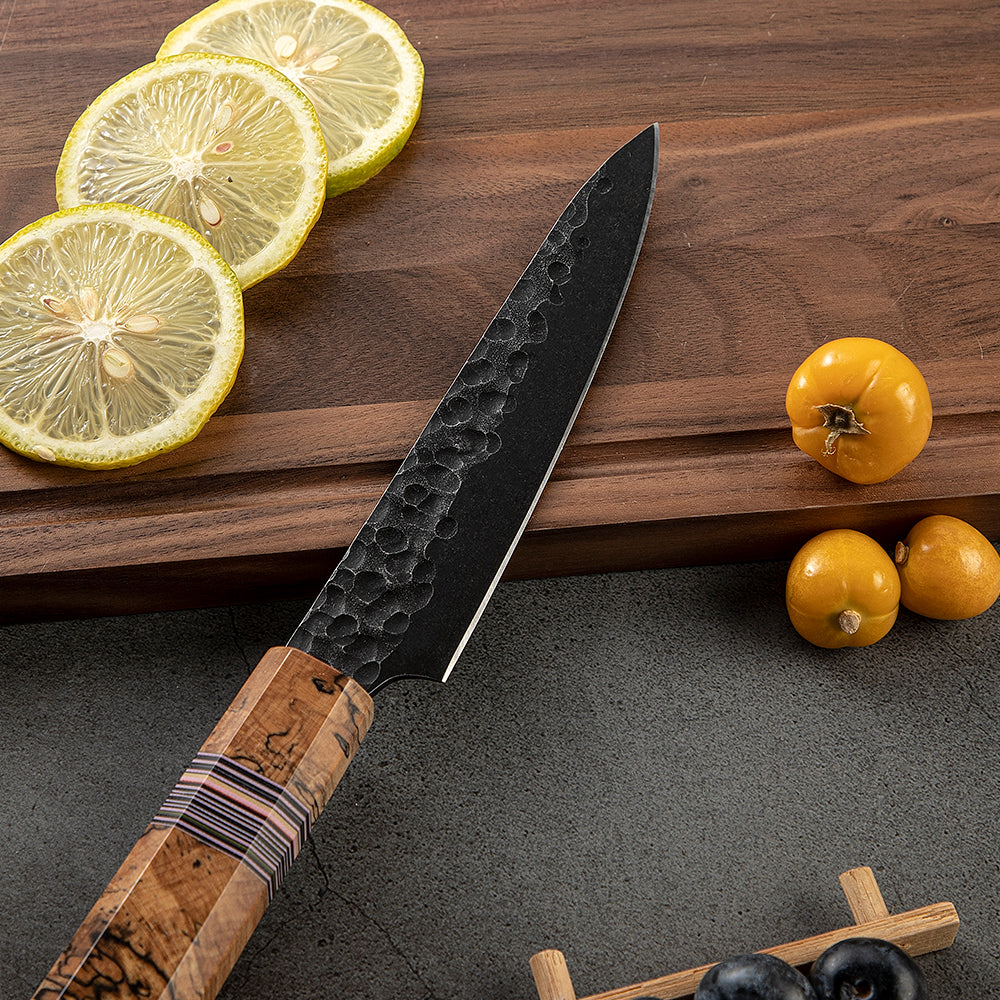 Petty / Small Multipurpose Knife, Hikari – High Carbon Steel Blade with Spalted Maple Handle for Cutting Small Pieces - Hikari