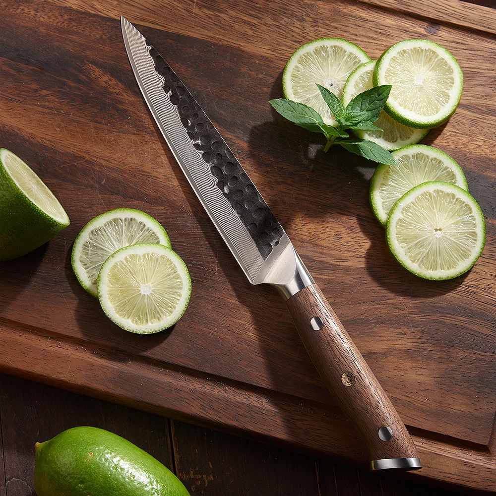 Professional Petty Knife, Hikari – Damascus VG- 10 Blade, Fruit & Vegetable Precision Cutting, Walnut Handle - Hikari