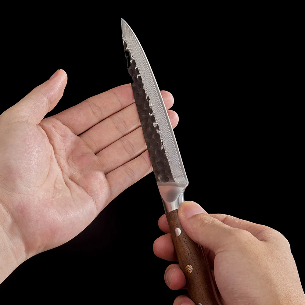 Professional Petty Knife, Hikari – Damascus VG- 10 Blade, Fruit & Vegetable Precision Cutting, Walnut Handle - Hikari