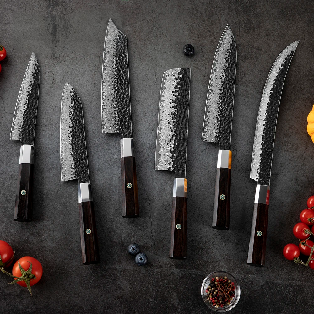 VG-10 Kurouchi Hammered Damascus Ebony Handle