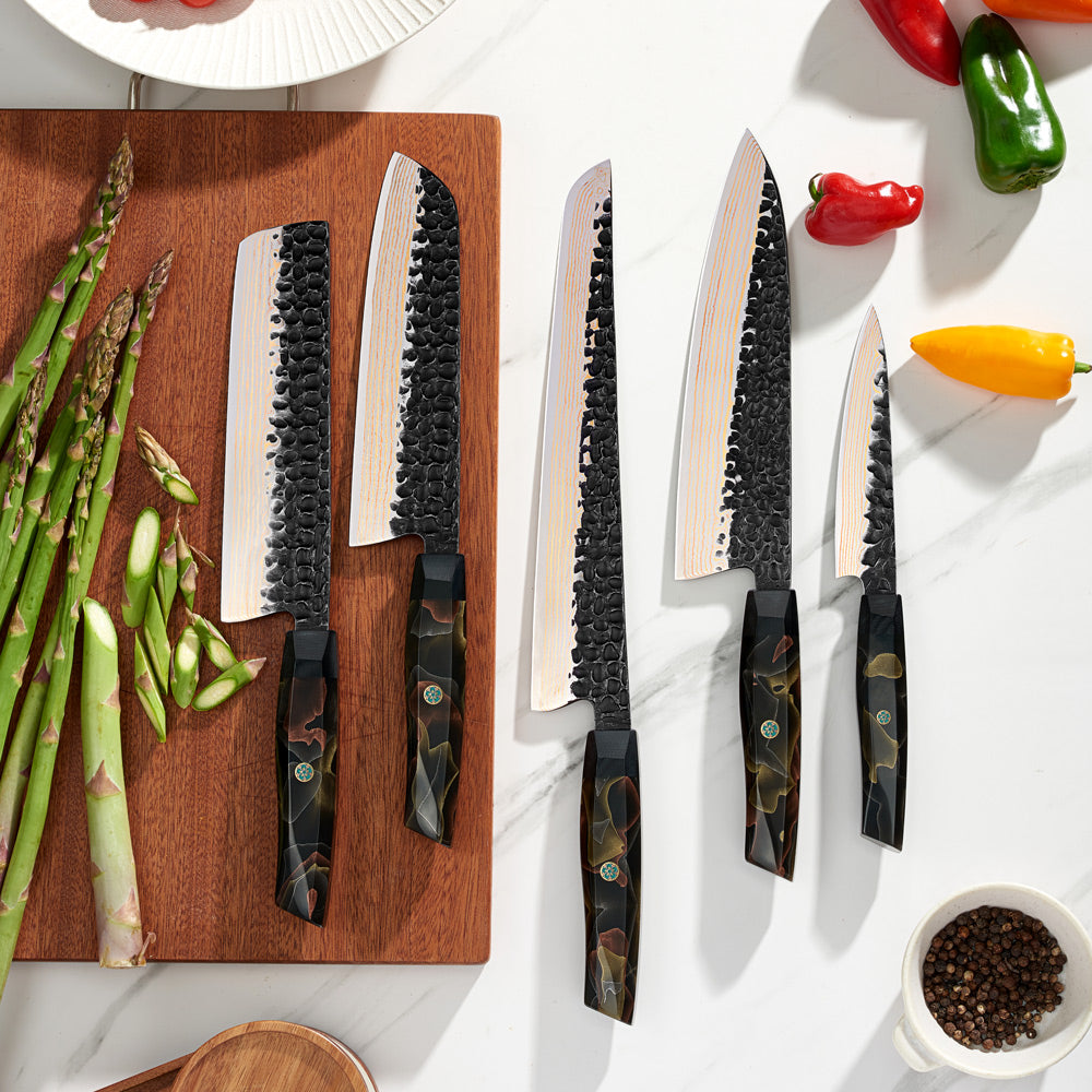 Chef preparing food with a handcrafted Hikari Japanese knife