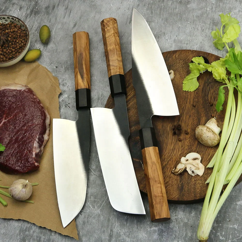Professional Vegetable Knife, Hikari Knife - Irregular 440C Stainless Steel Premium Olive Wood Handle 18cm - Hikari