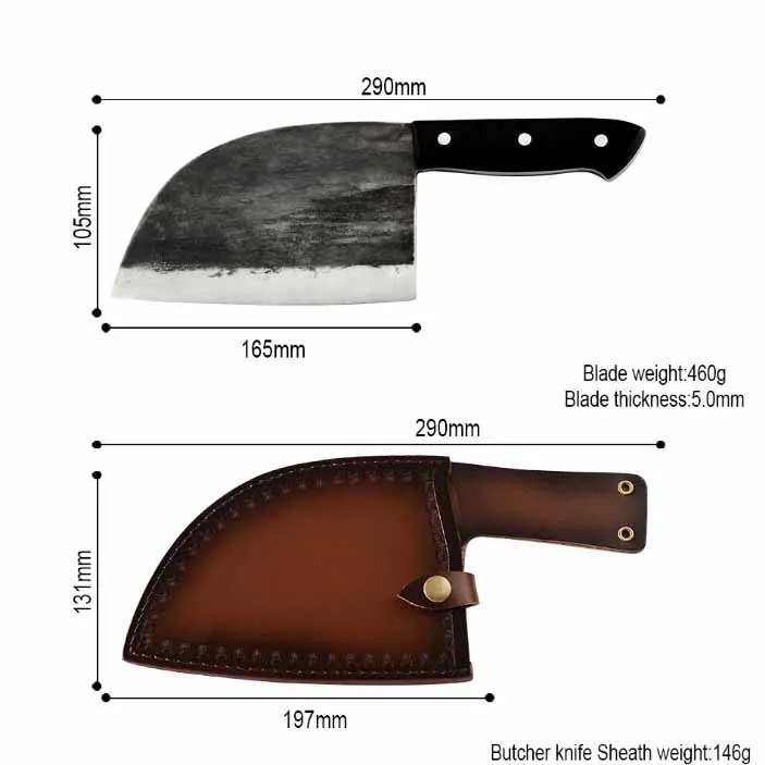 Cleaver High Carbon Steel, Pakkawood Handle with Leather Bag, 18 cm - Hikari