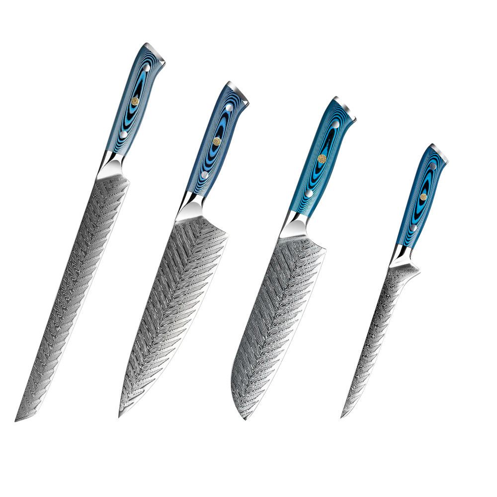 Unique Knife Set 73-Layer Damascus Steel & Blue Handle H241 - Hikari