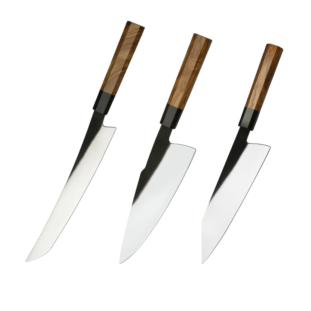 Traditional Knife Set Carbon Steel Blade and Olive Wood Handle H292