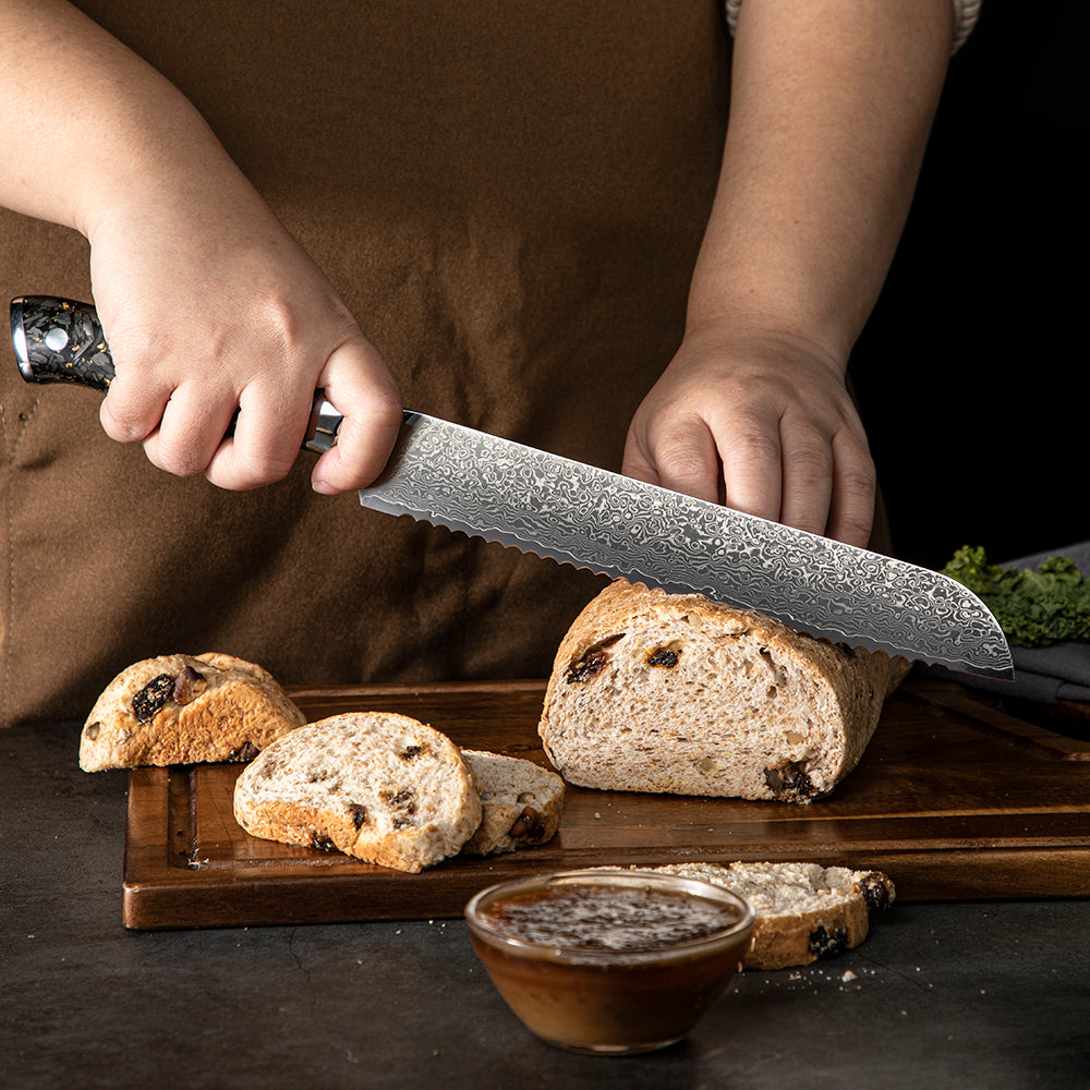 Bread VG-10 Damascus Carbon Fiber Foil Resin Handle 20cm - Hikari