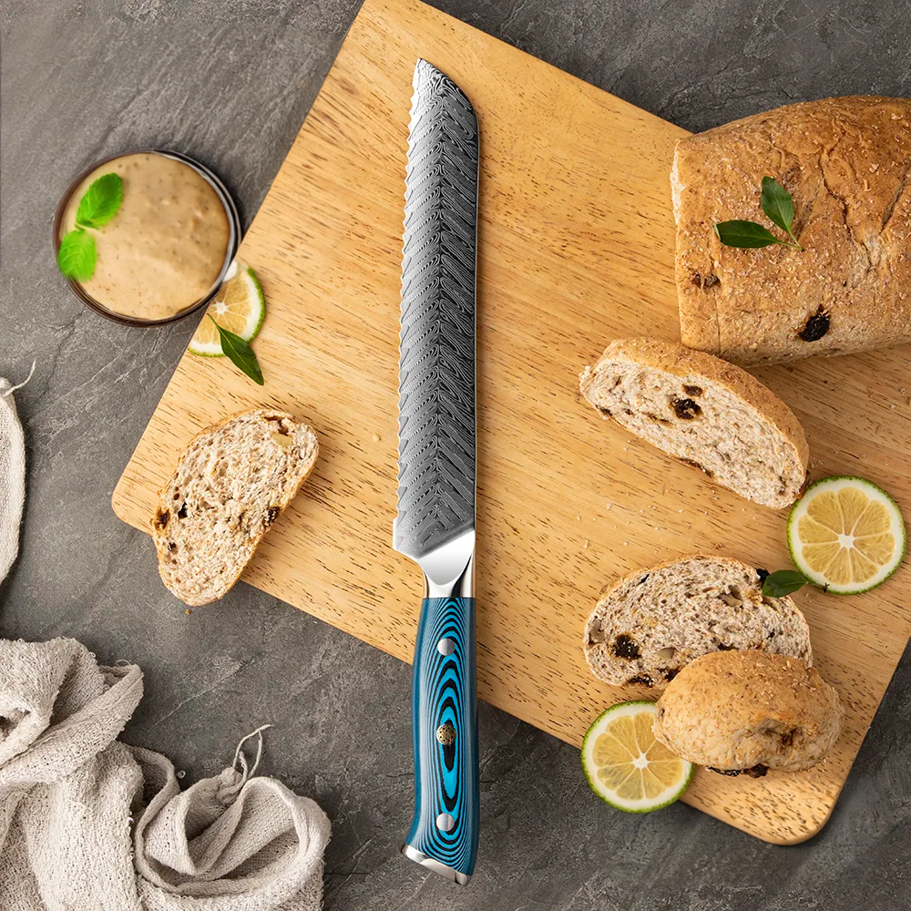 Bread High-Carbon Martensitic Stainless Steel Blue Pakkawood Handle 20cm - Hikari