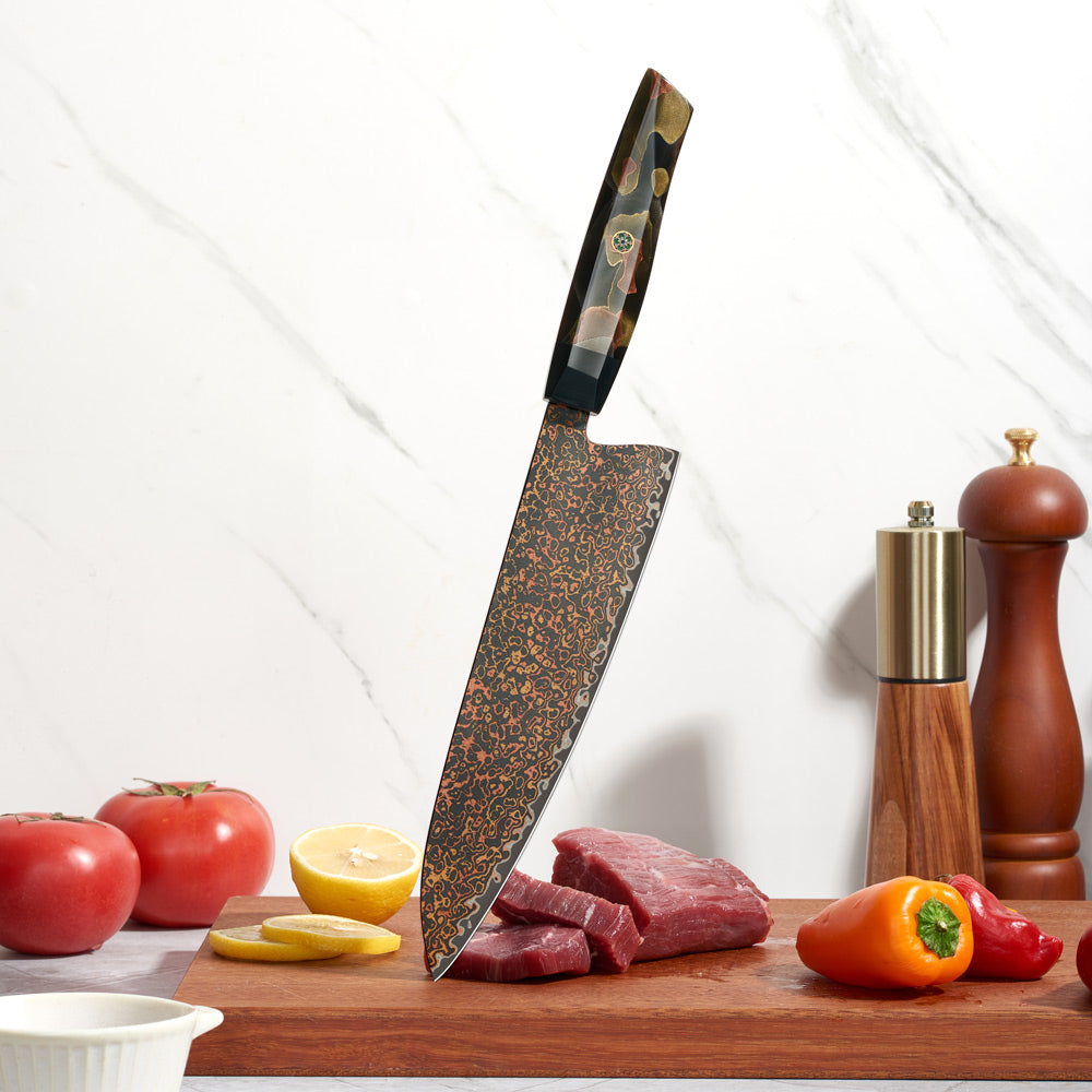 Professional Chef Knife, Hikari Knife - VG-10 Steel with Premium Damascus and Copper Handle - Kitchen Knife - Hikari